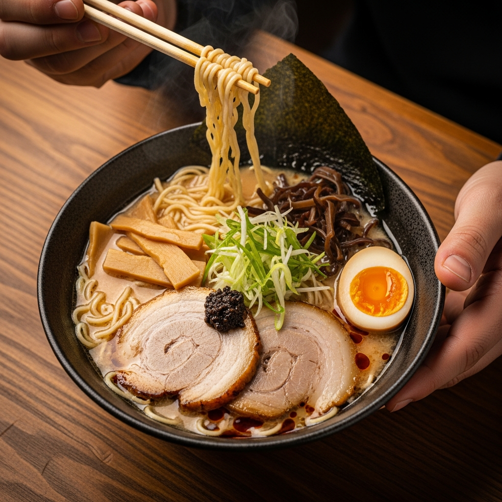 熊本グルメ・熊本ラーメンのテーブル俯瞰