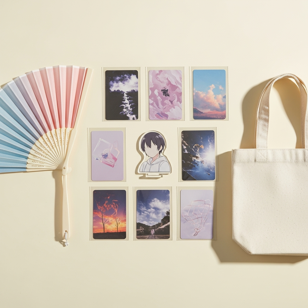 推し活グッズが丁寧に並べられた物撮り写真