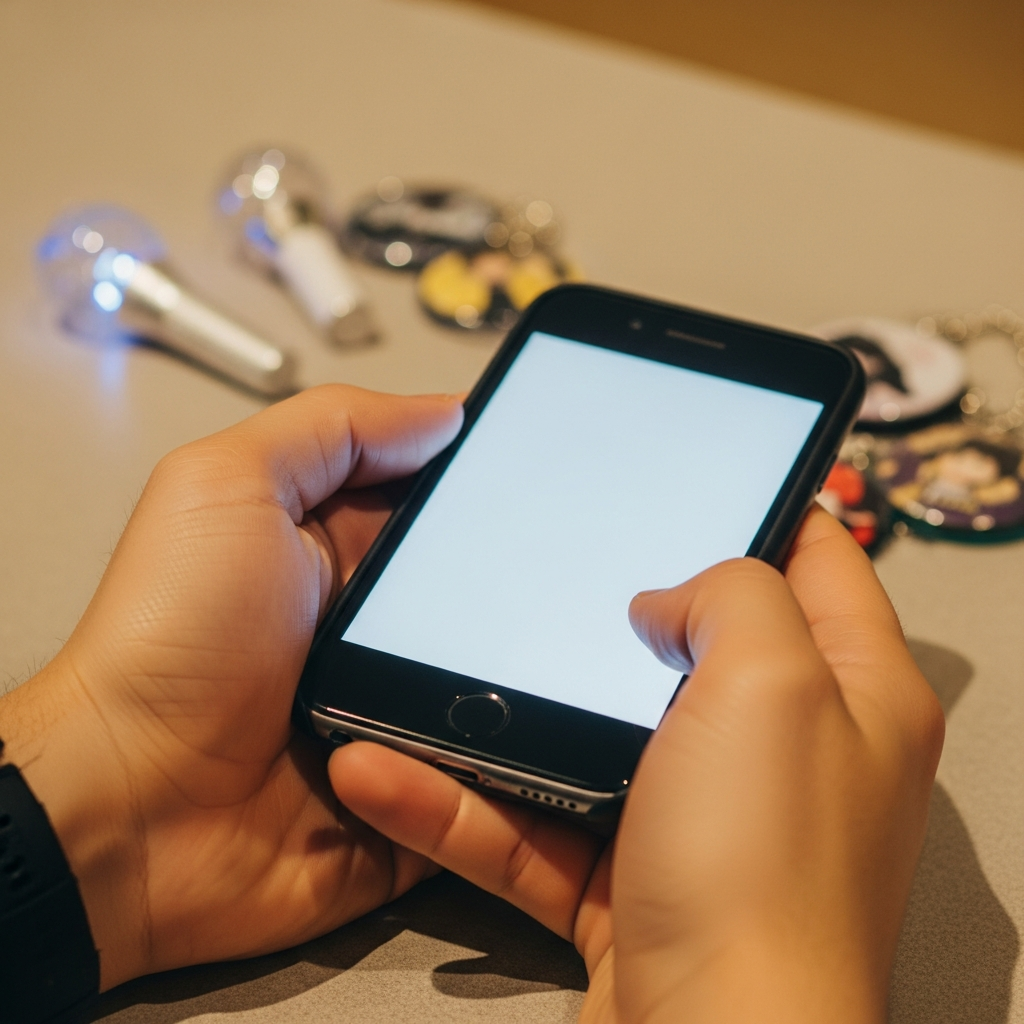 スマートフォンを両手で持ちながら推し活コンテンツを見ている手元
