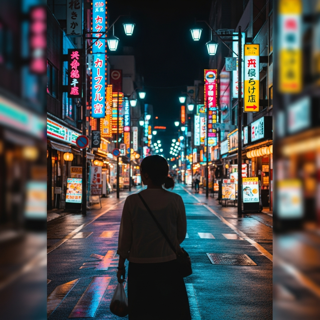 夕暮れの博多駅前または会場外の街並み。終演後の夜の雰囲気
